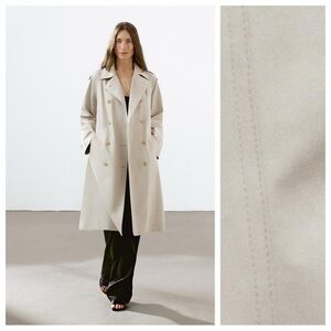 NWT. Massimo Dutti Light Beige Classic Water-Repellent Trench Coat